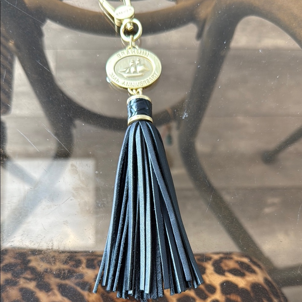 Brahmin 35th Anniversary Black Leather Keychain
